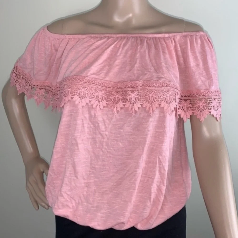 Women’s Pink / Mauve / Blush / Rose Peasant Off The Shoulder Top - Size Medium - Picture 5 of 15